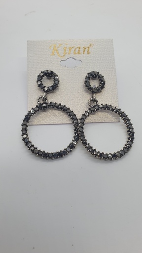 [IX000786] Fancy Black Stone Ring Earrings 