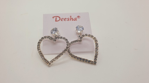 [IX000905] Fancy White Stone Hanging Heart Shape Earring 
