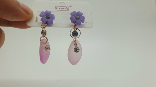 [IX2400879] Fancy Flower Earring With Hanging Leaf 