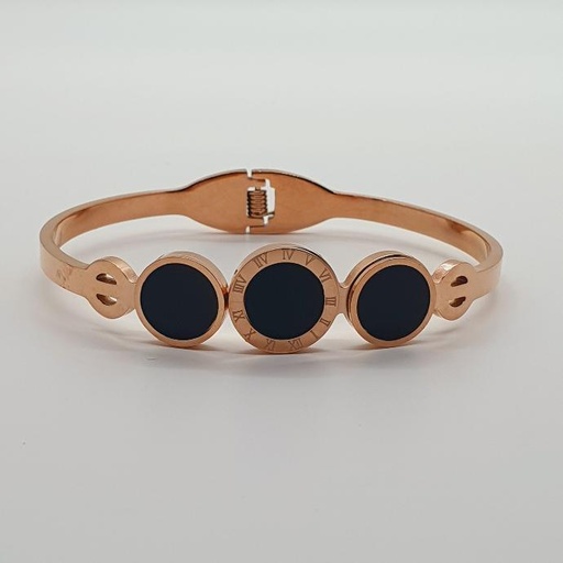 [IX000120] Rose Gold Alloy Bangle With Black Stones 