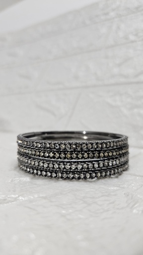 [IX001769] Mat Silver Bangle With Stone 4 Pcs Set
