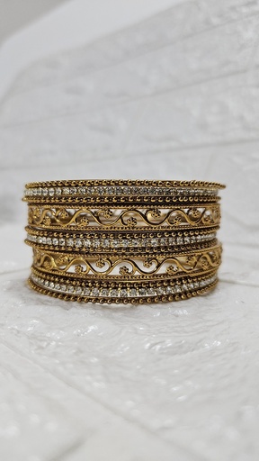 [IX001777] Mat Gold Designer Bangle Set Of 11